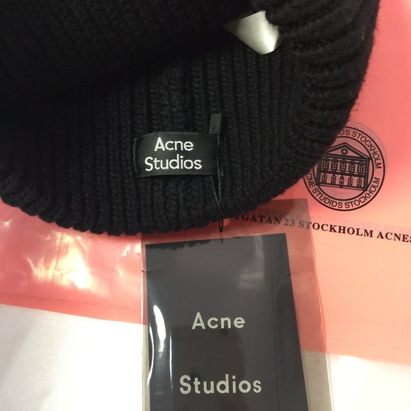 Acne Studios Pansy N Face Wool Beanie Black - Picture 3 of 5